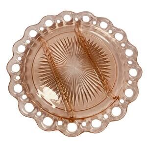 Anchor Hocking Pink Depression Glass Plate 10.5" Old Colony Lace Edge Relish